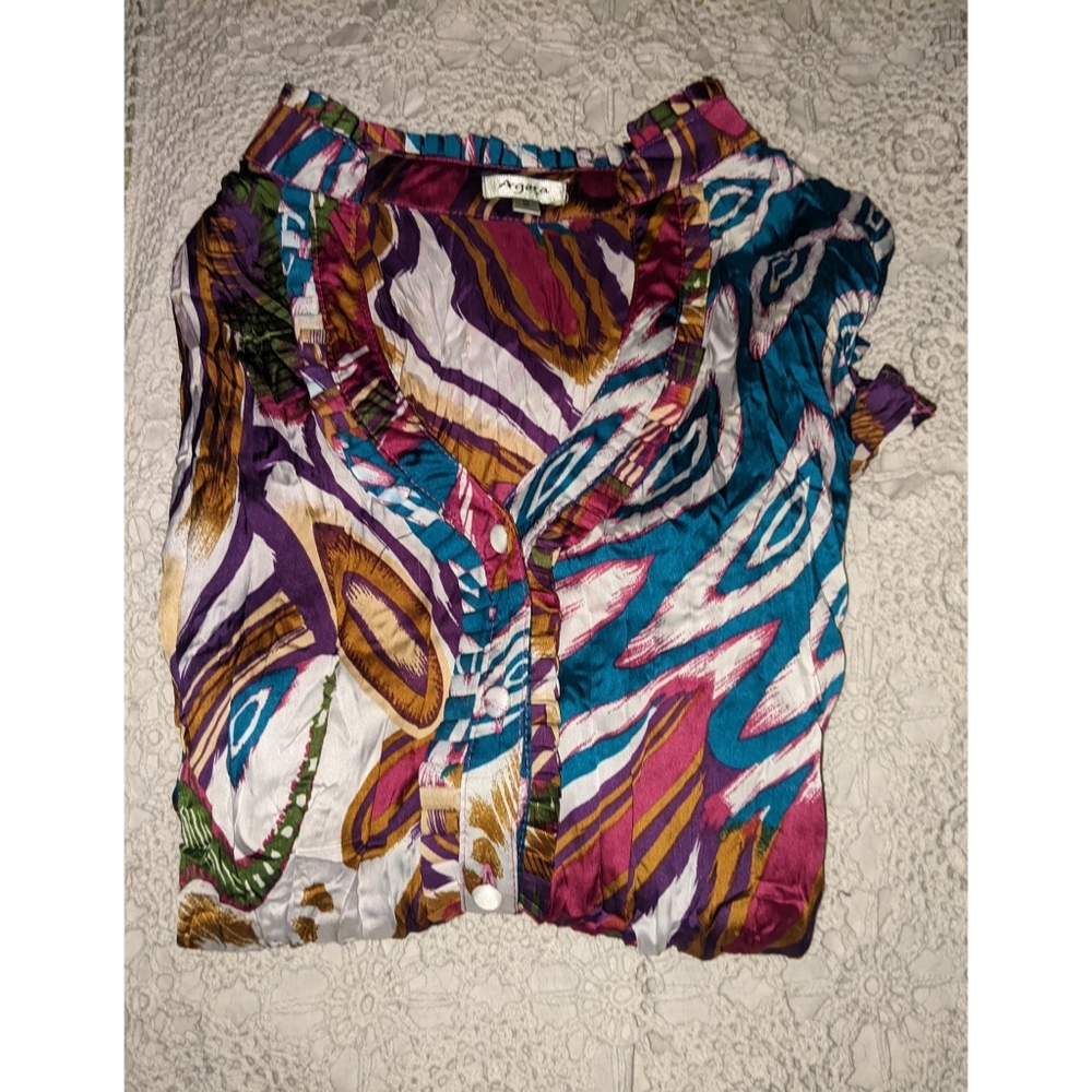 Agora Button Up Blouse Long Sleeve Size Small - Picture 3 of 7